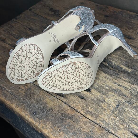 Jewel by Badgley Mischka Rhinestone Heels Pumps Stilettos Strappy Women's 8.5 - Picture 10 of 11